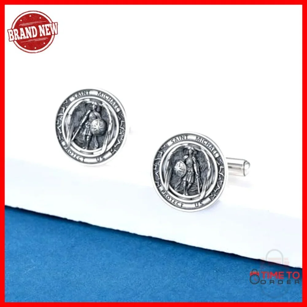 Sterling Silver Saint Michael Cufflinks, Archangel Design, 925 Silver